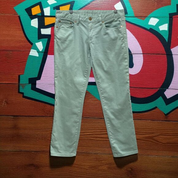 Tory Burch Alexa Cropped Skinny Jeans Womens 28 Mint Green Designer Denim Pants - Picture 1 of 11
